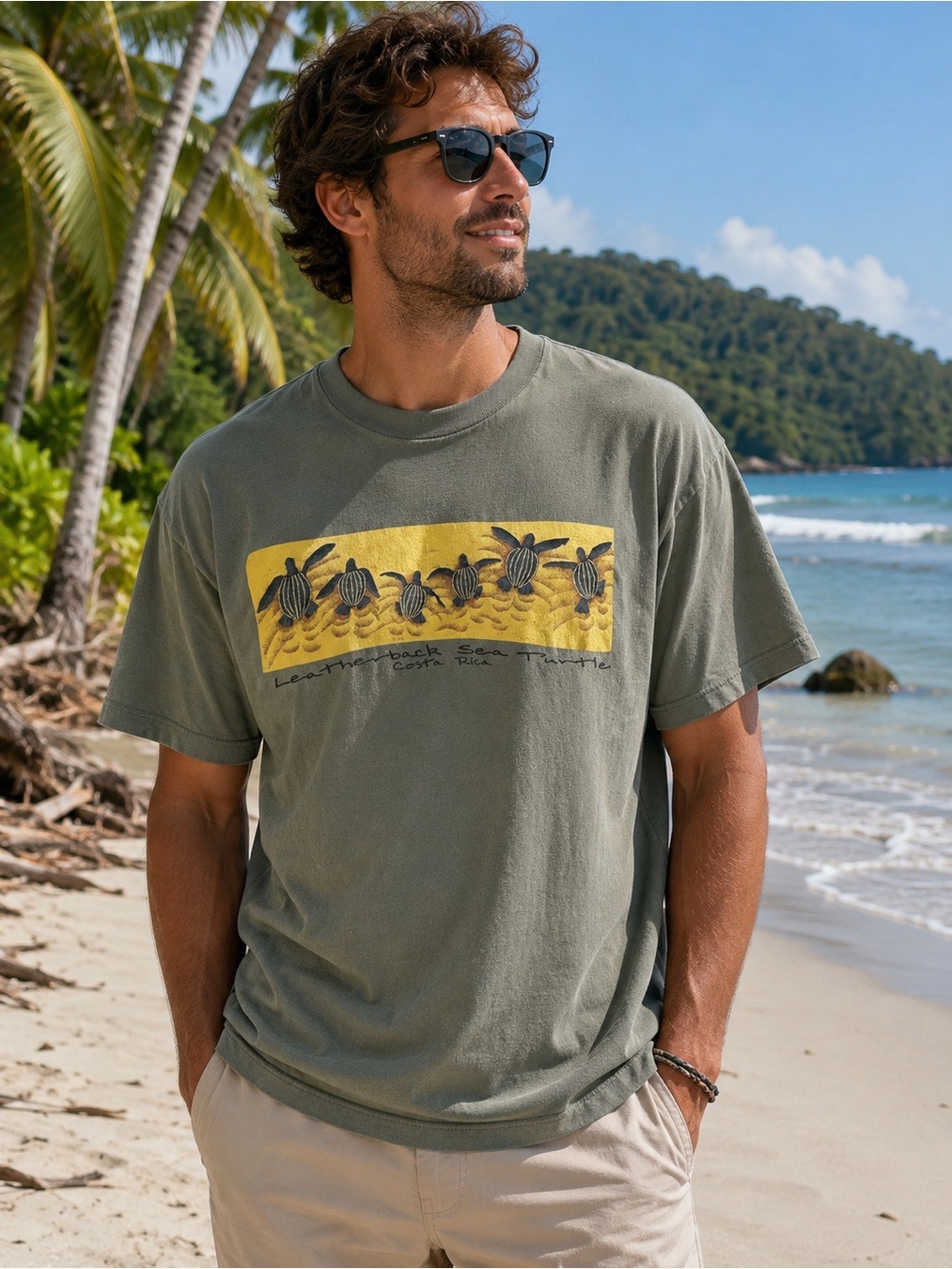 Vintage JB Leatherback Sea Turtle Costa Rica Graphic Tee Olive Green XL